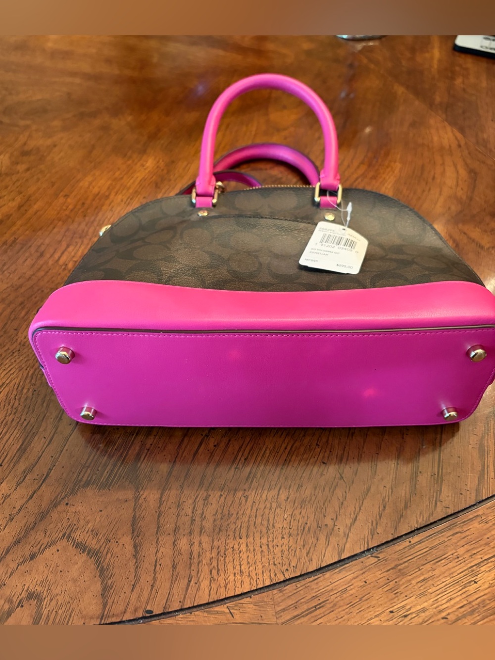 Coach Brown Signature Mini Sierra Dome Satchel with Fuscia Trim - Picture 3 of 7